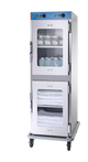 Two-layered industrial warmer with shelves on a white background