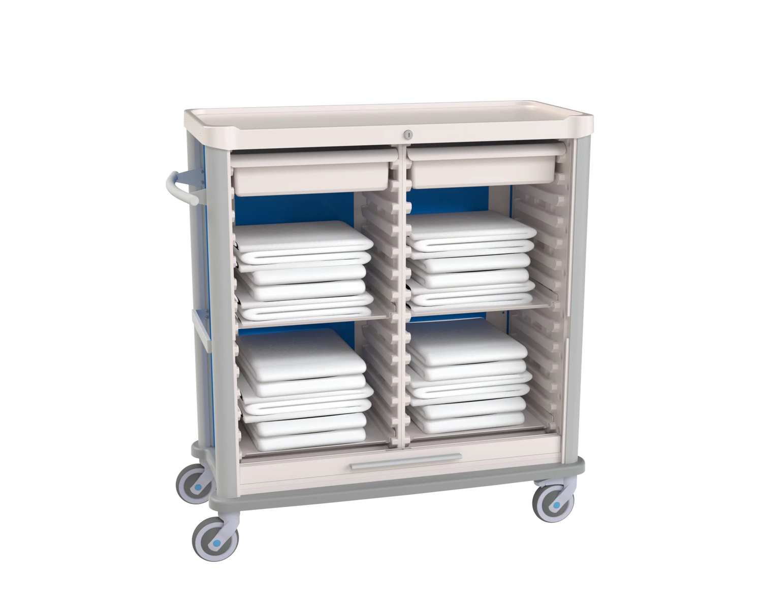 Double Size Linen Cart Open Shutter for inside view of stored blankets