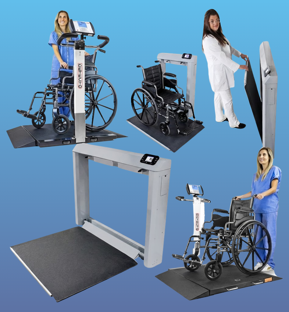 Blue background multiple size of wheelchair scales