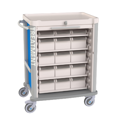 Treatment cart w/ roller shutter And Nominative Patient Bins