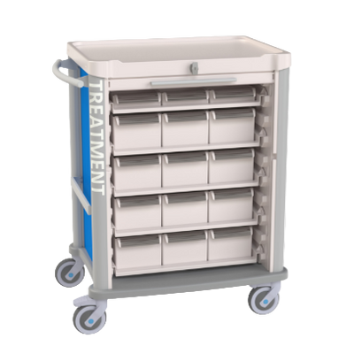 Treatment cart w/ roller shutter And Nominative Patient Bins