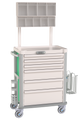 Medical cart with drawers and shelves on a white background