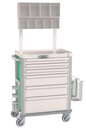 Medical cart with drawers and shelves on a white background