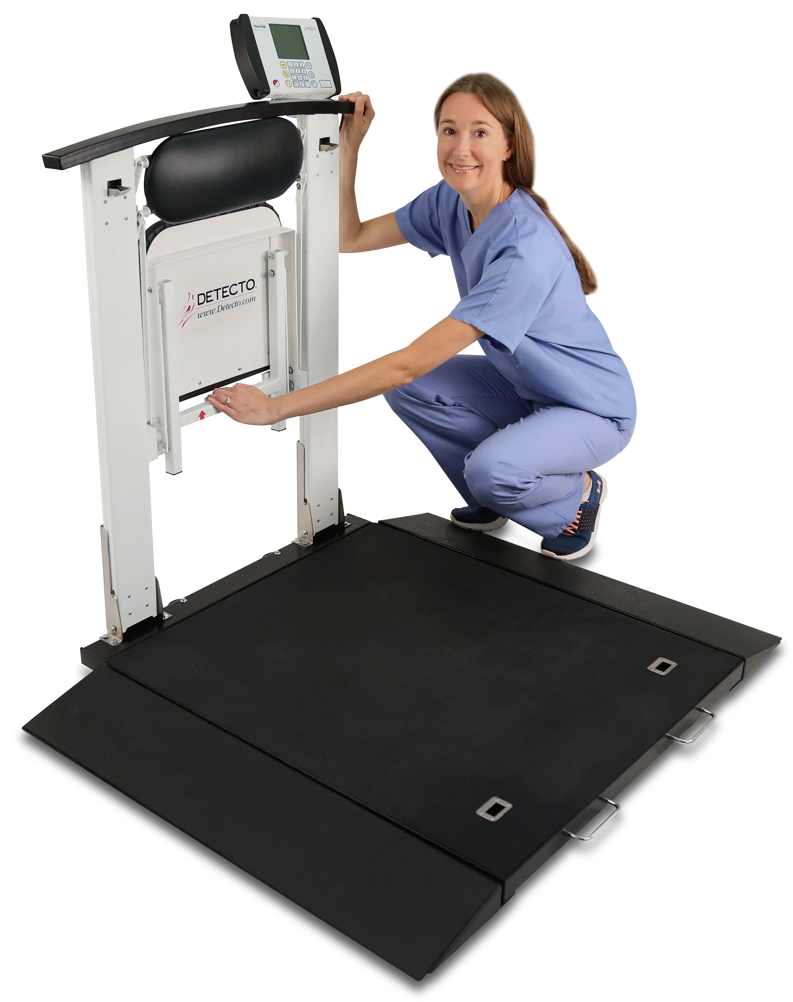 3-in-1 Portable Wheelchair Scale with Fold-Up Seat & Handrail | 1,000 lb Capacity