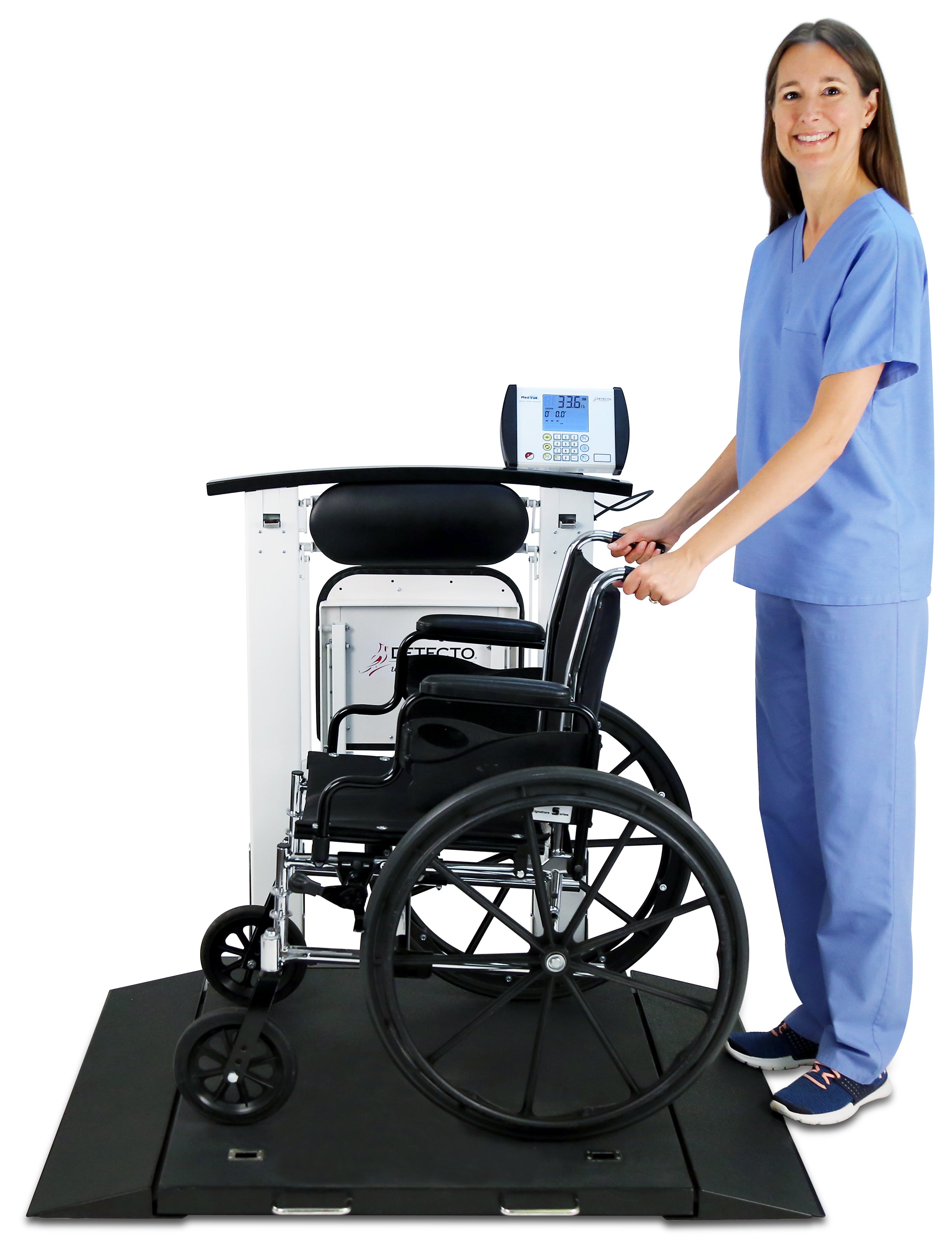 3-in-1 Portable Wheelchair Scale with Fold-Up Seat & Handrail | 1,000 lb Capacity