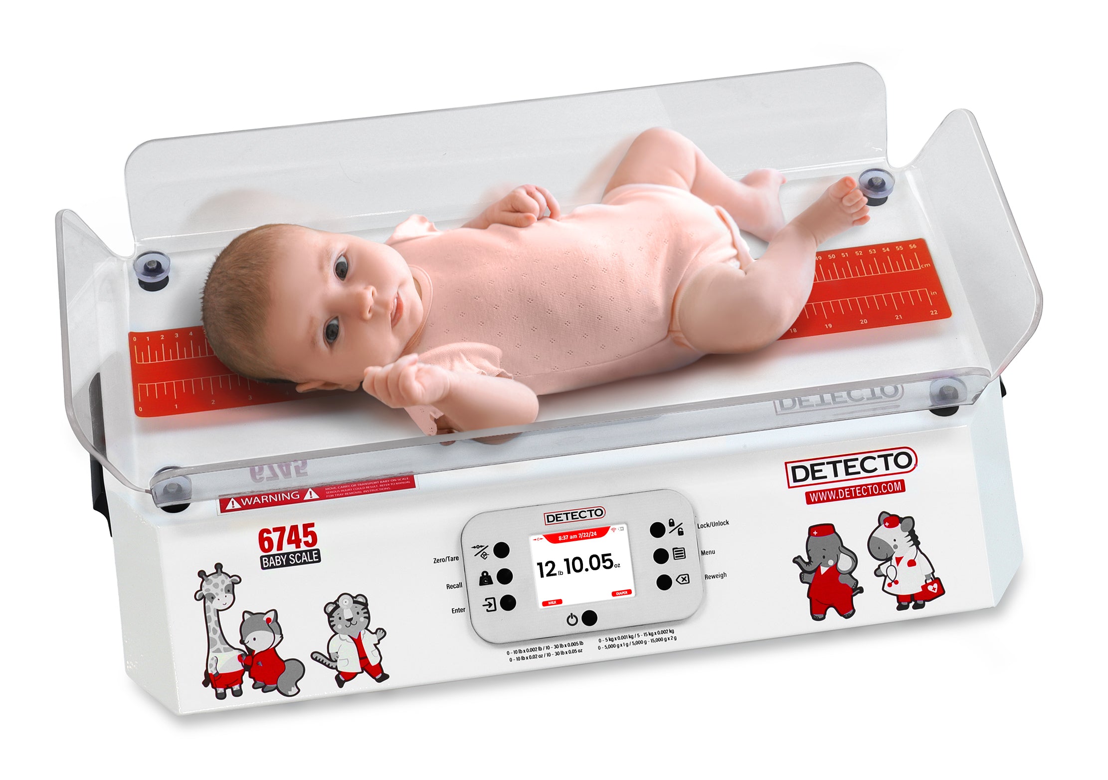 Balance numérique DETECTO 6745 pour soins intensifs néonatals/pédiatriques avec écran tactile et Wi-Fi