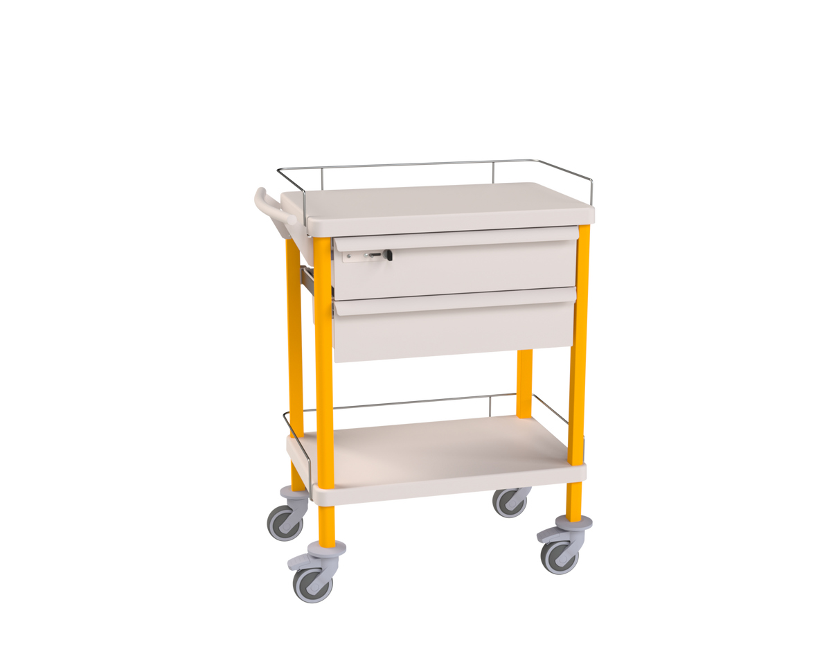 600x400 Equipped Medical Treatment and Procedure Cart with Locking Drawer & Guard Rails (Model 1003.03T03)