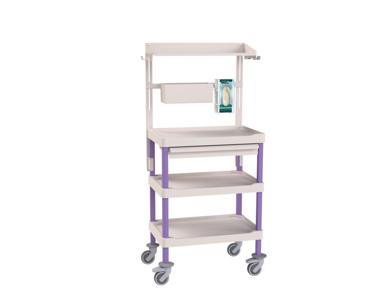 600x400 Equipped Medical Treatment & Procedure Cart with Bridge & 3 Shelves (Model 1003.04T04)