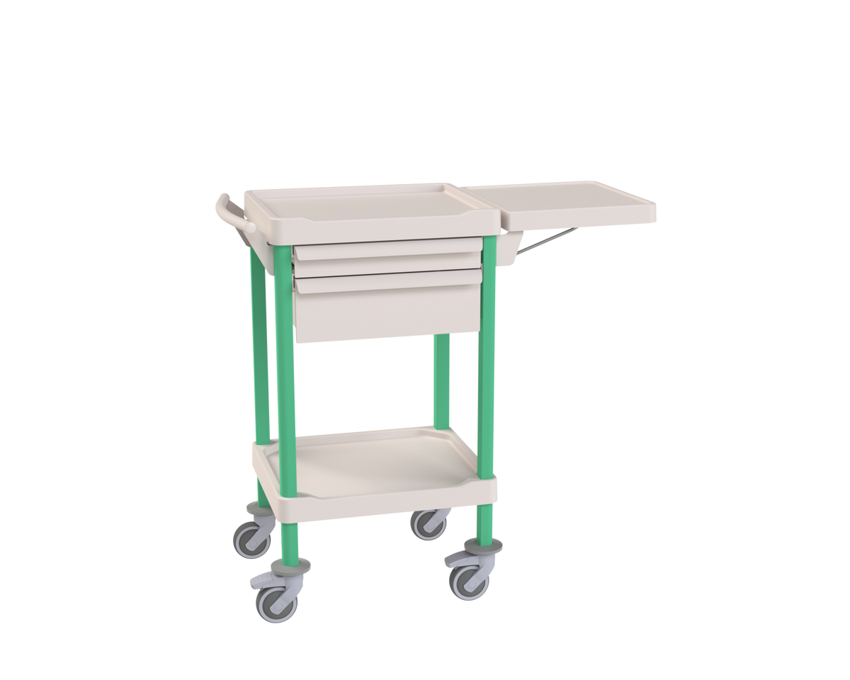 COMPACT Medical Treatment and Procedure Cart with Fold-Down Shelf & Dual Drawers (Model 1003.05T05)