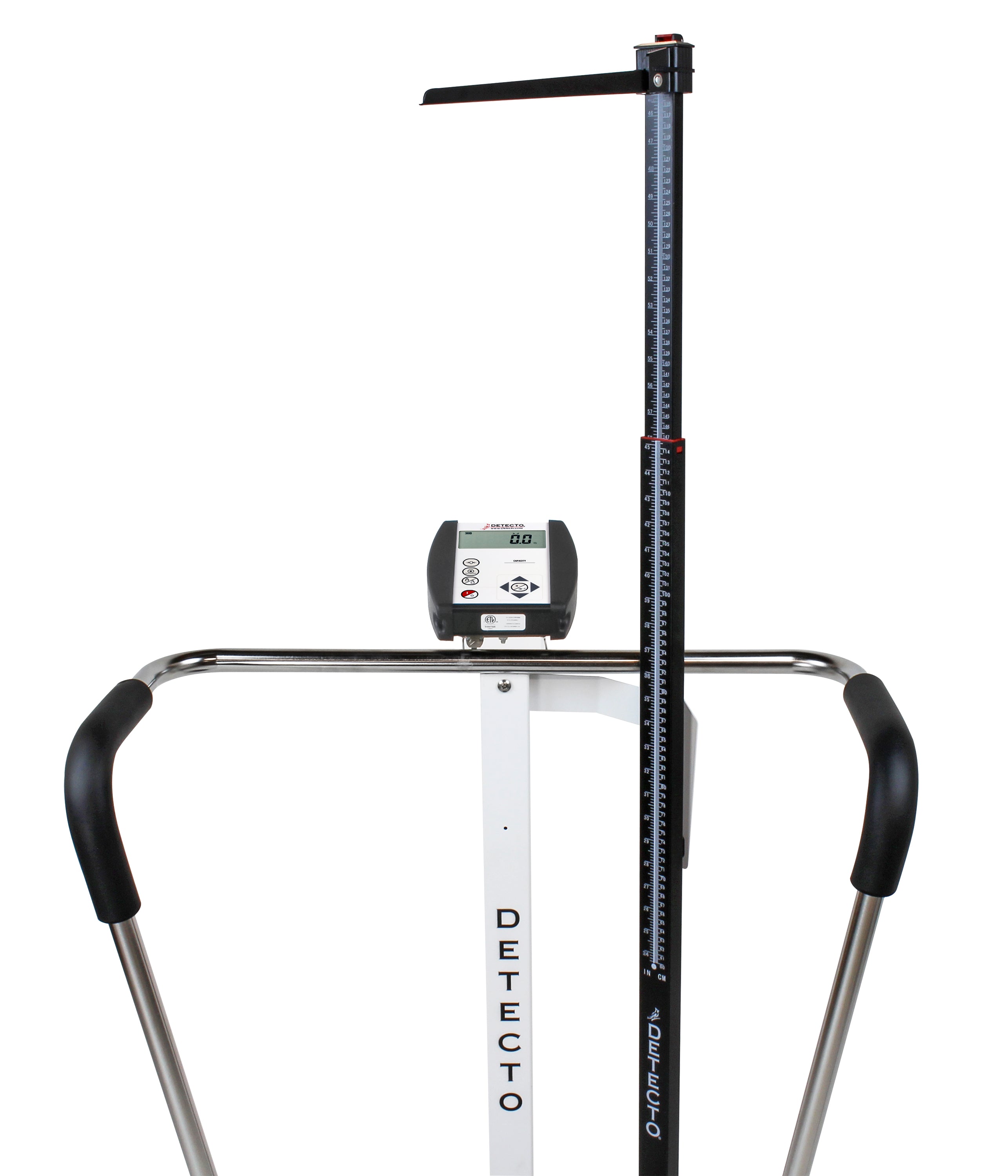 Pèse-personne bariatrique avec barre d'appui et tige de hauteur mécanique – Capacité de 1 000 lb (6855MHR-AC)