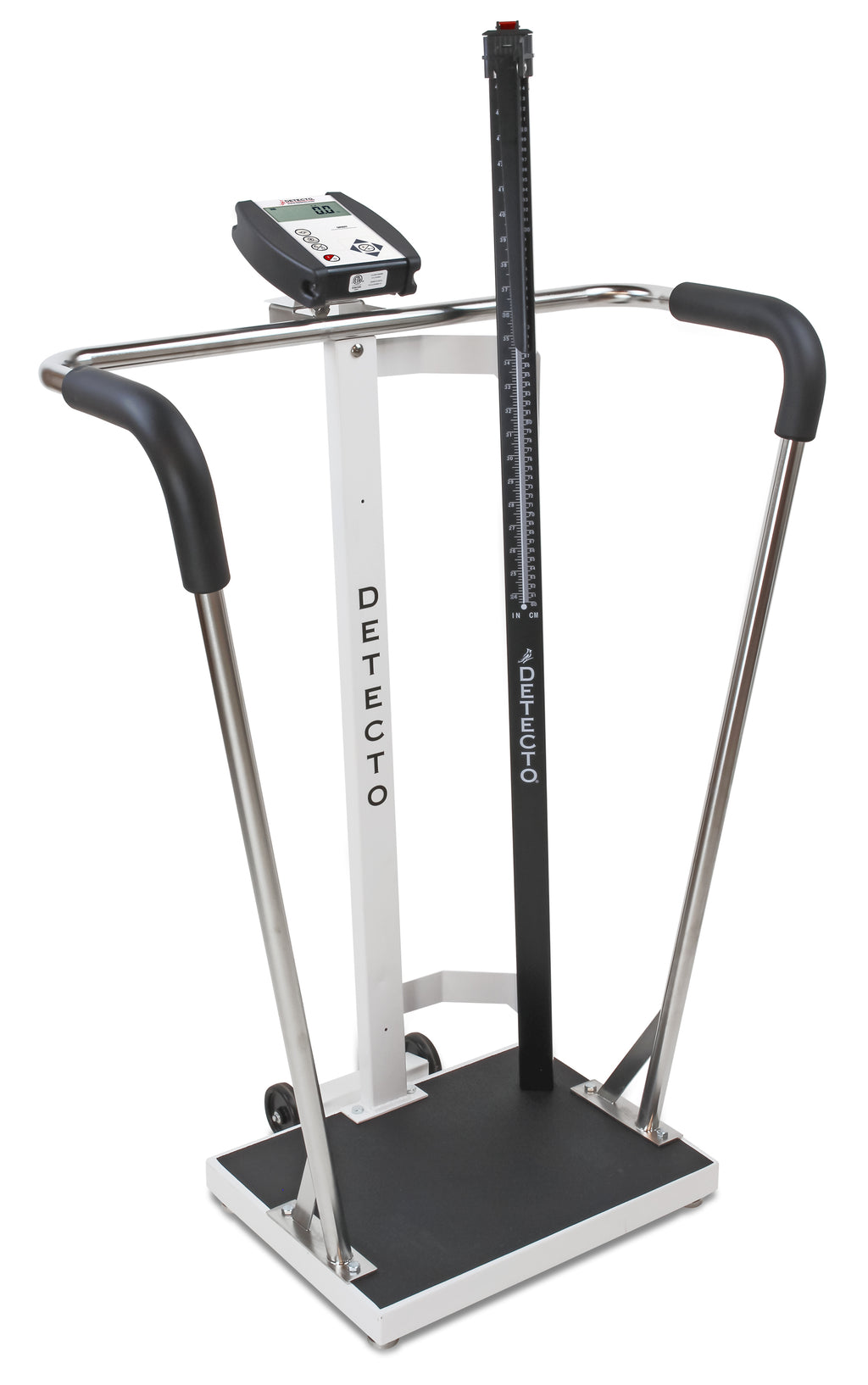 Pèse-personne bariatrique avec barre d'appui et tige de hauteur mécanique – Capacité de 1 000 lb (6855MHR-AC)