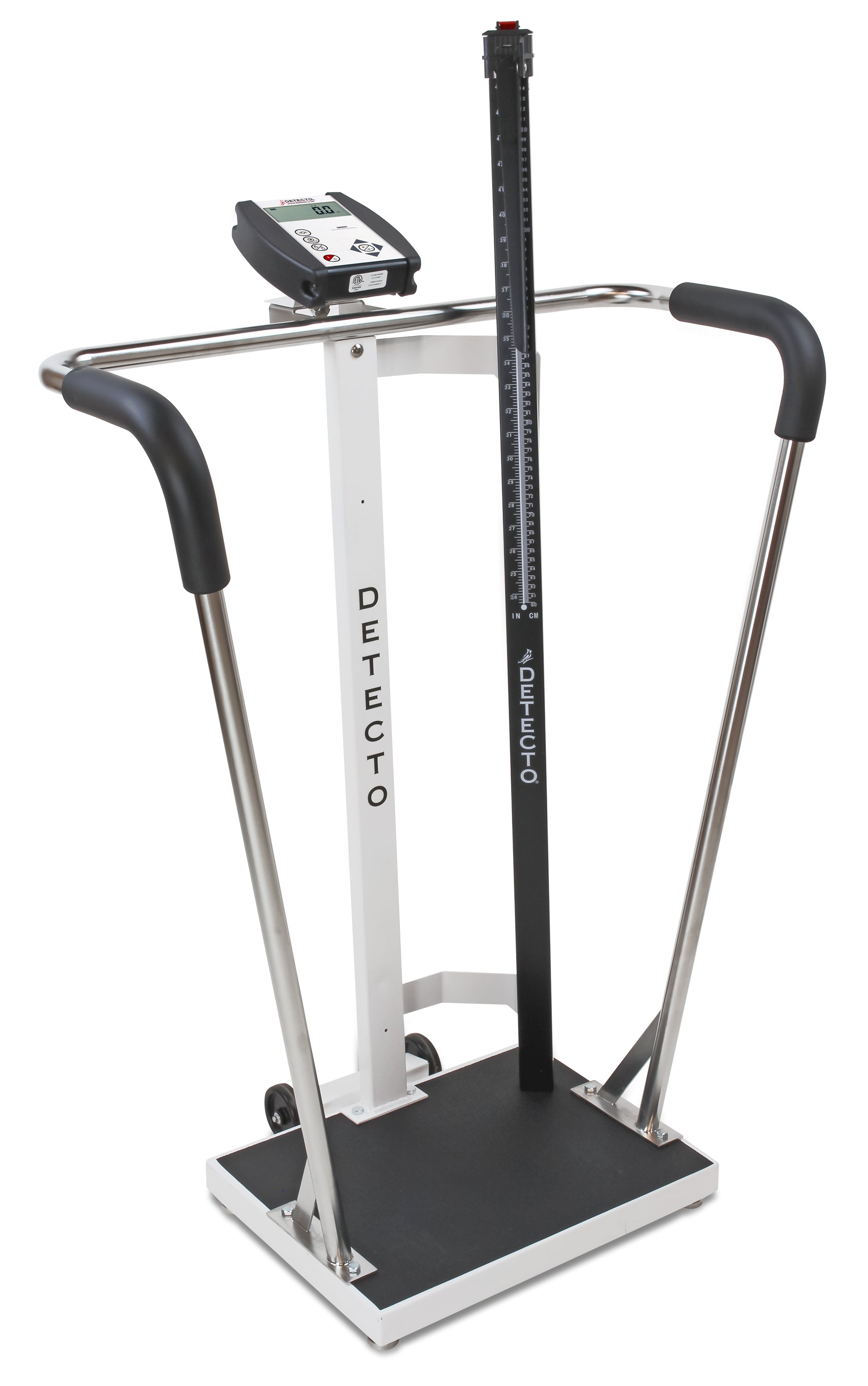 Pèse-personne bariatrique avec barre d'appui et tige de hauteur mécanique – Capacité de 1 000 lb (6855MHR-AC)