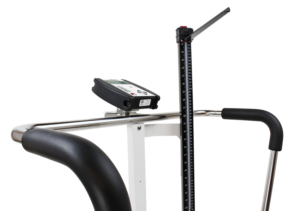 Pèse-personne bariatrique avec barre d'appui, tige de hauteur et connectivité Wi-Fi/Bluetooth (6855MHR-C-AC)