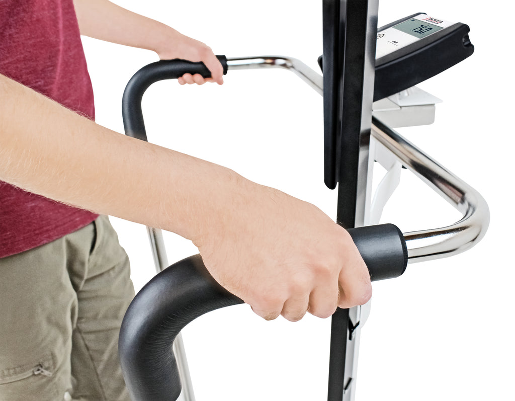 Pèse-personne bariatrique avec barre d'appui et tige de hauteur mécanique – Capacité de 1 000 lb (6855MHR-AC)