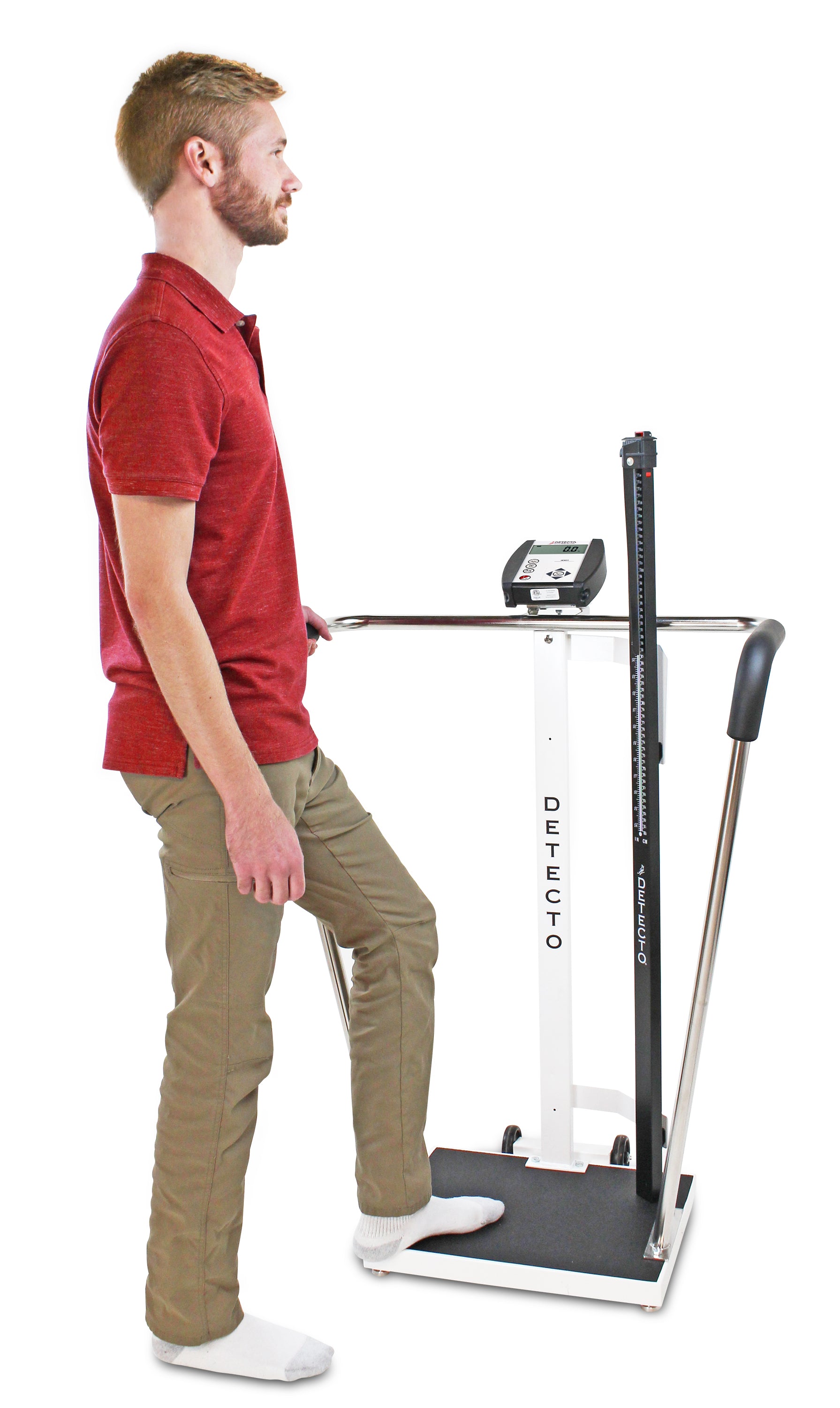 Pèse-personne bariatrique avec barre d'appui et tige de hauteur mécanique – Capacité de 1 000 lb (6855MHR-AC)