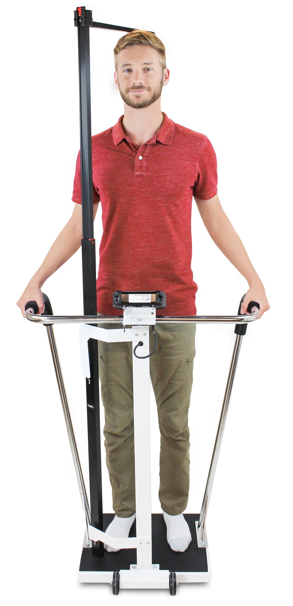 Pèse-personne bariatrique avec barre d'appui et tige de hauteur mécanique – Capacité de 1 000 lb (6855MHR-AC)