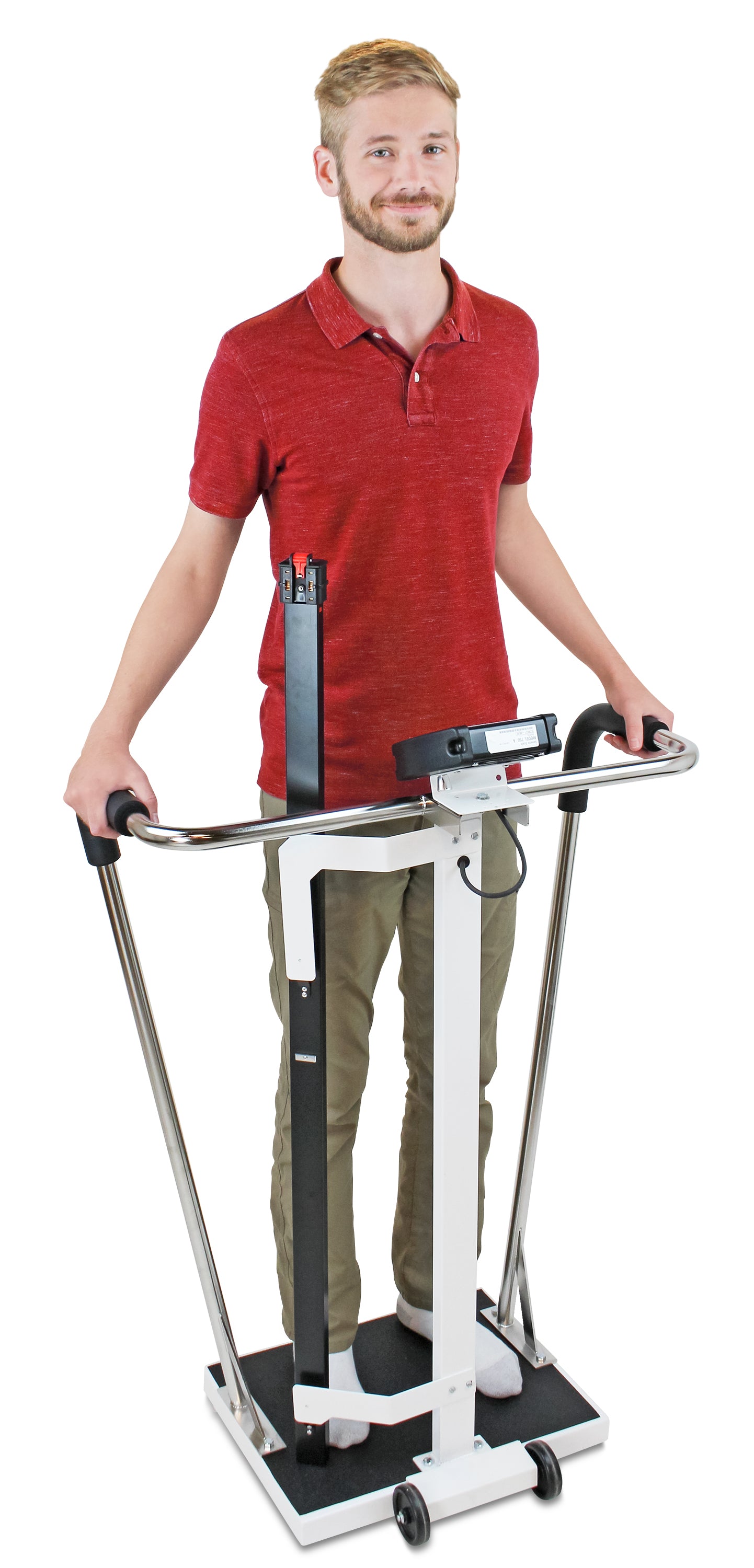 Pèse-personne bariatrique avec barre d'appui et tige de hauteur mécanique – Capacité de 1 000 lb (6855MHR-AC)