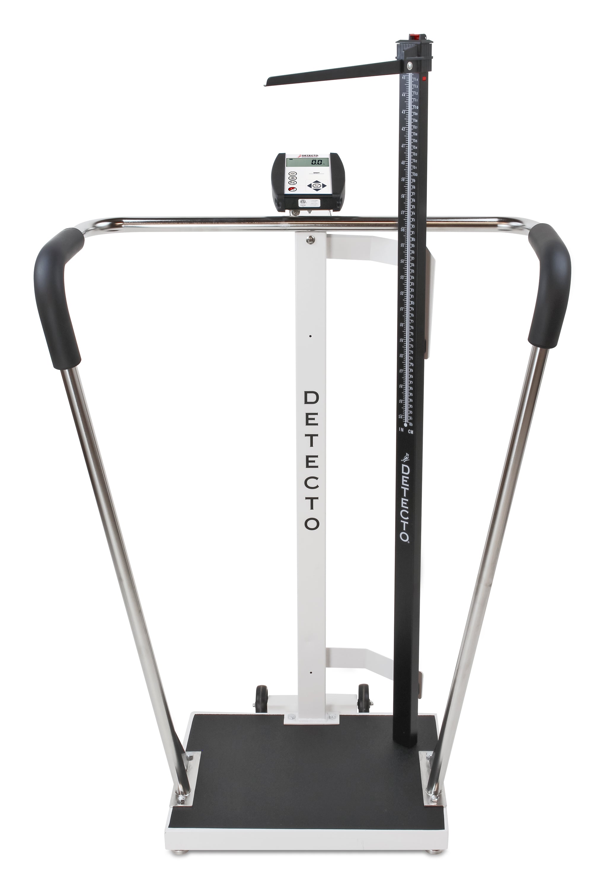 Pèse-personne bariatrique avec barre d'appui et tige de hauteur mécanique – Capacité de 1 000 lb (6855MHR-AC)