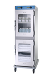 Two-layered industrial warmer with shelves on a white background