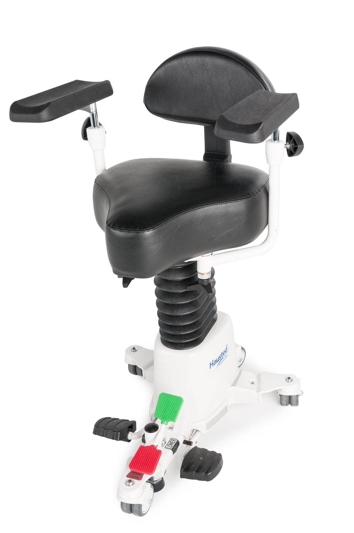 Hausted® HSS500 Series Hydraulic Surgical Stool (360° Armrests, Dura-Gel® Cushion, Foot Hydraulic Lift, 300 lb Capacity)