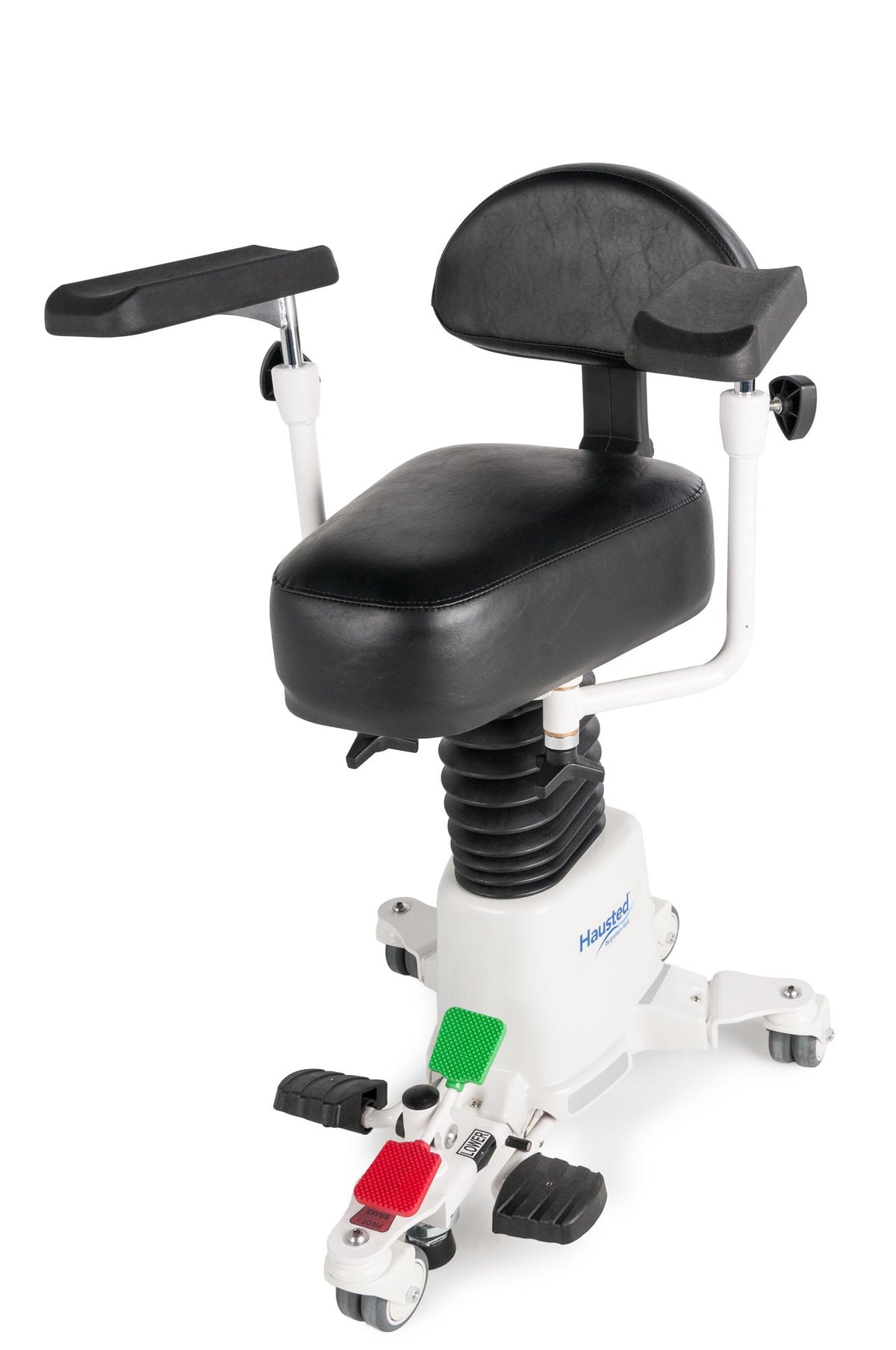 Hausted® HSS500 Series Hydraulic Surgical Stool (360° Armrests, Dura-Gel® Cushion, Foot Hydraulic Lift, 300 lb Capacity)