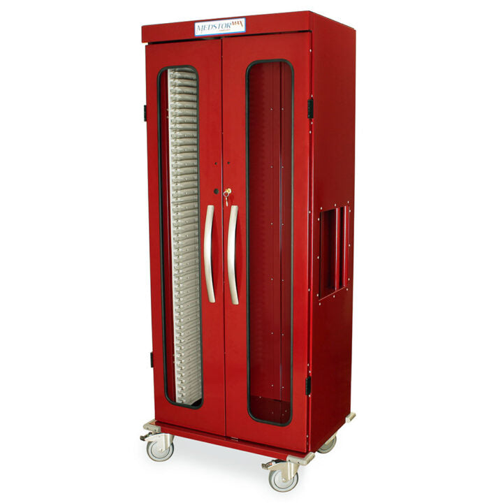 Chariot médical compact à une colonne, porte vitrée, serrure à clé