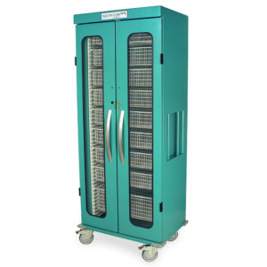 Chariot médical compact à une colonne, porte vitrée, serrure à clé