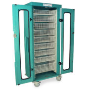 Chariot médical compact à une colonne, porte vitrée, serrure à clé