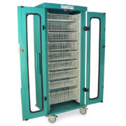 Chariot médical compact à une colonne, porte vitrée, serrure à clé