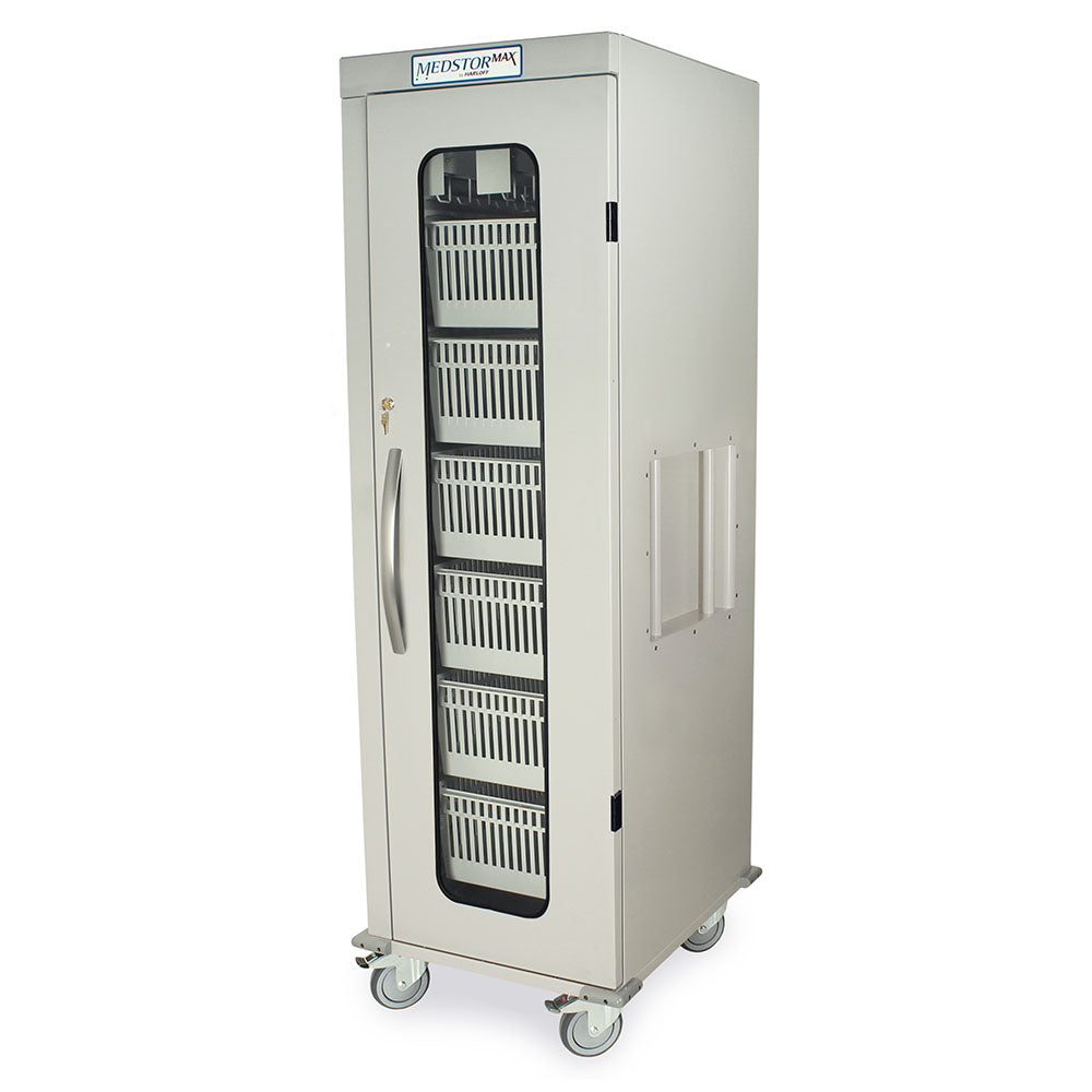 Chariot médical à une colonne avec porte vitrée et serrure à clé