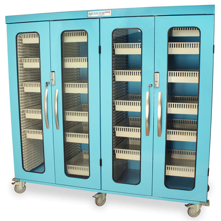 Harloff Quad-Column Mobile Medical Storage Cabinet - Glass Doors & E-Lock (MSPM84-00GE)