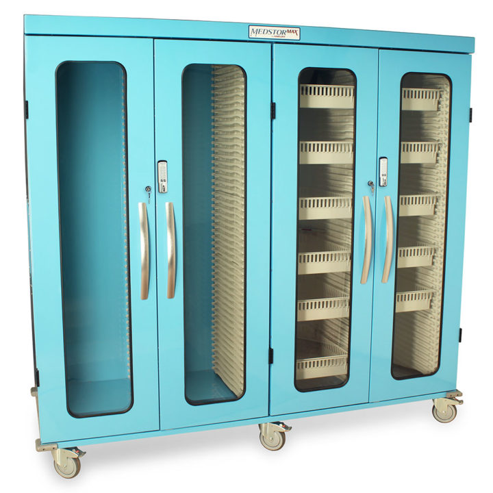 Harloff Quad-Column Mobile Medical Storage Cabinet - Glass Doors & E-Lock (MSPM84-00GE)
