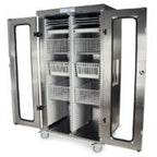 Armoire de rangement médicale à double colonne, acier inoxydable, portes vitrées, serrure à clé - MSSM82-00GK