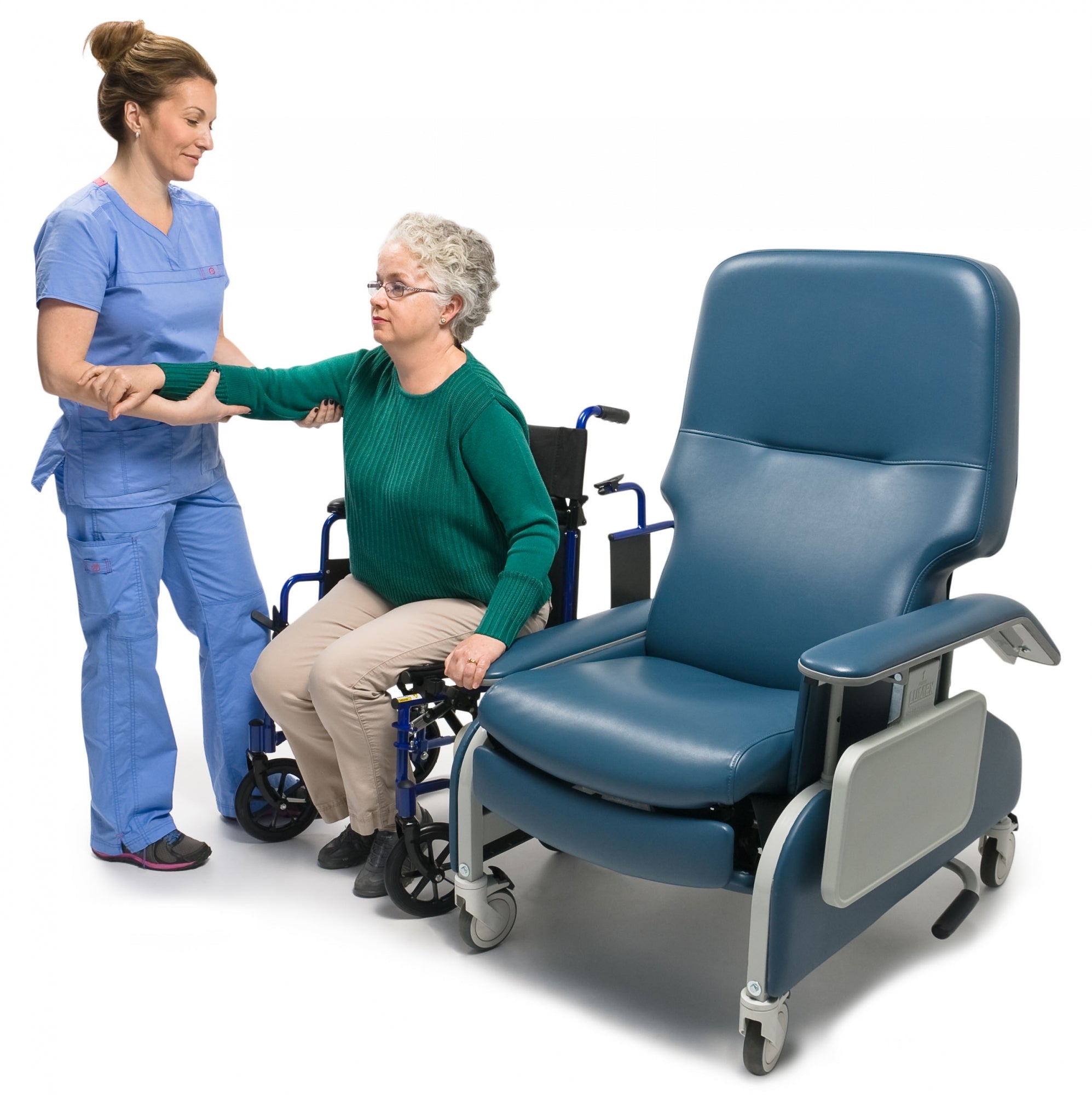 Fauteuil inclinable de soins cliniques de luxe Lumex avec accoudoirs escamotables et Trendelenburg – Blue Ridge (FR566DG427)